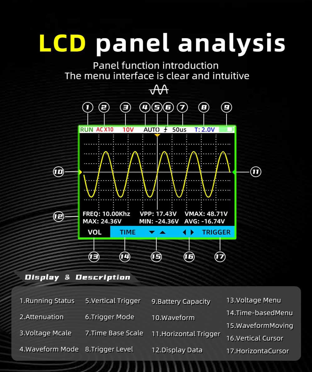 BSIDE OT2 Handheld Digital Oscilloscope Multimeter, 10MHz Bandwidth with 48MSa/s Sampling Rate, 2.8-inch LCD Screen