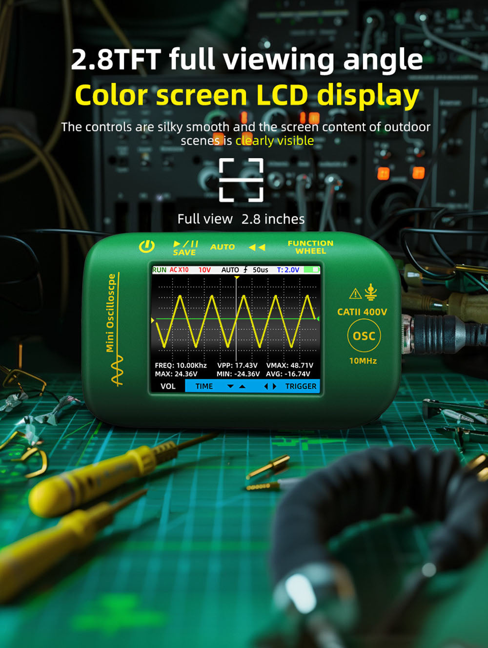 BSIDE OT2 Handheld Digital Oscilloscope Multimeter, 10MHz Bandwidth with 48MSa/s Sampling Rate, 2.8-inch LCD Screen