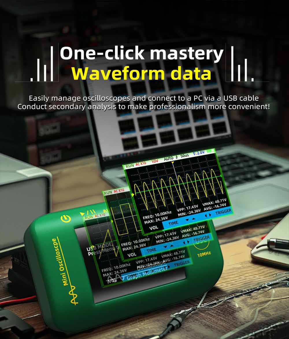 BSIDE OT2 Handheld Digital Oscilloscope Multimeter, 10MHz Bandwidth with 48MSa/s Sampling Rate, 2.8-inch LCD Screen