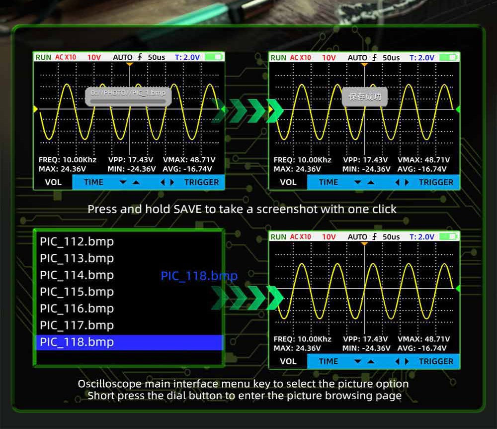 BSIDE OT2 Handheld Digital Oscilloscope Multimeter, 10MHz Bandwidth with 48MSa/s Sampling Rate, 2.8-inch LCD Screen