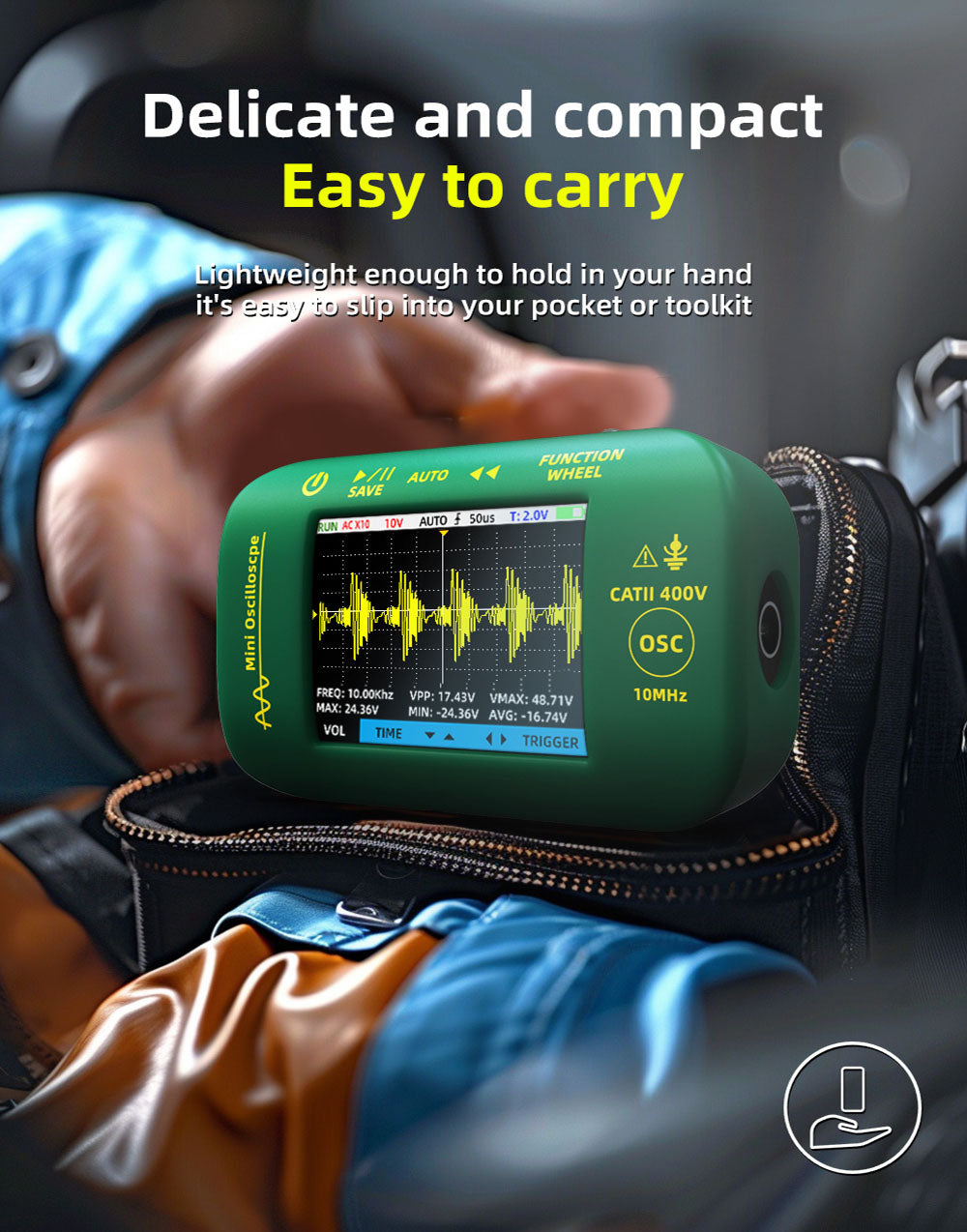 BSIDE OT2 Handheld Digital Oscilloscope Multimeter, 10MHz Bandwidth with 48MSa/s Sampling Rate, 2.8-inch LCD Screen