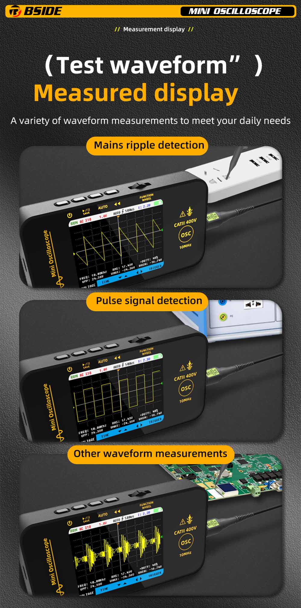 BSIDE OT3 Oscilloscope with Probe, 3.2