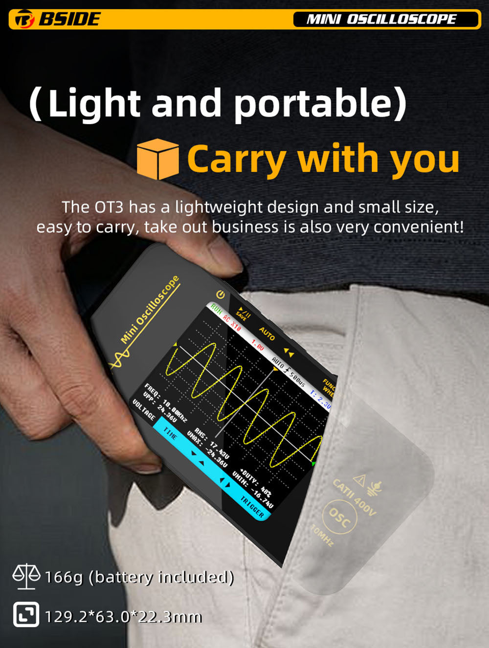 BSIDE OT3 Oscilloscope with Probe, 3.2