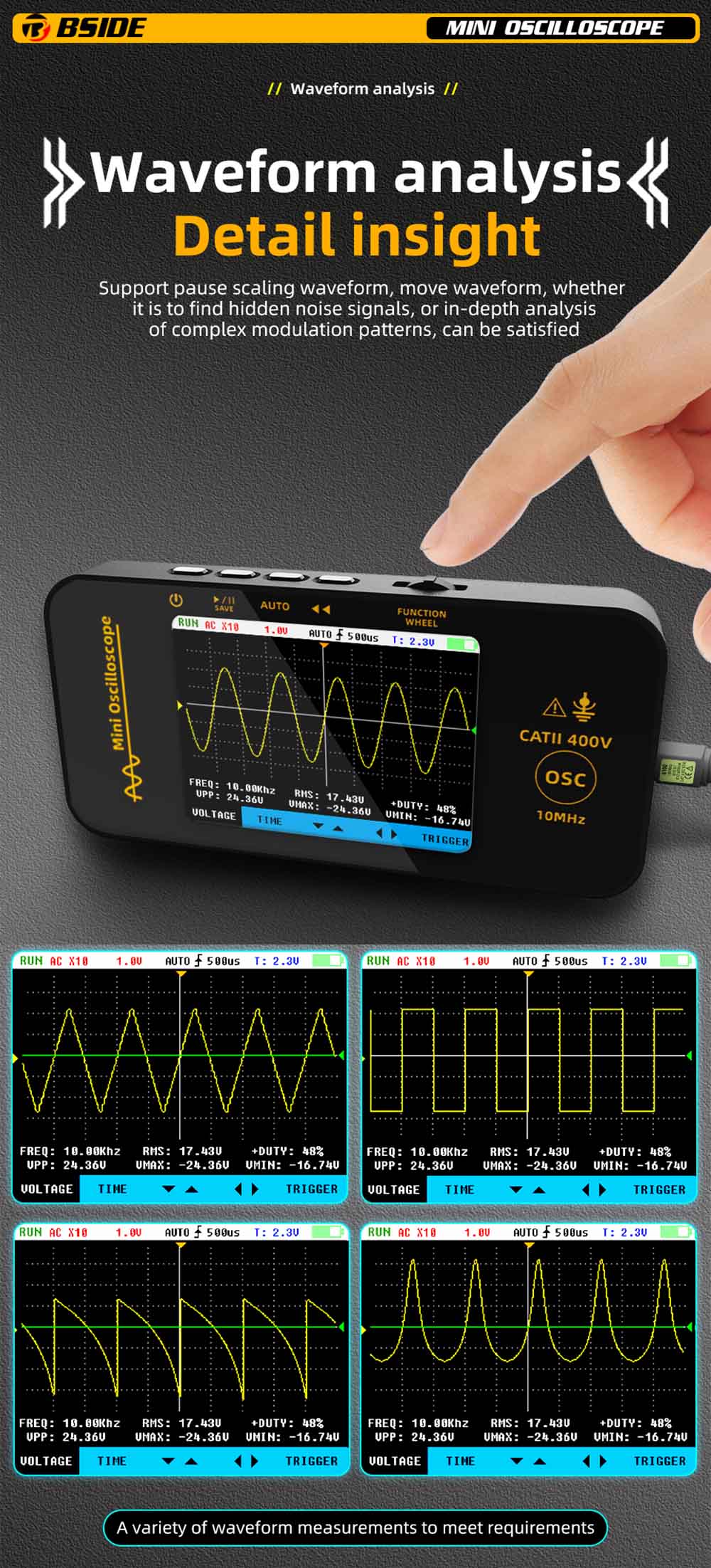 BSIDE OT3 Oscilloscope with Probe, 3.2