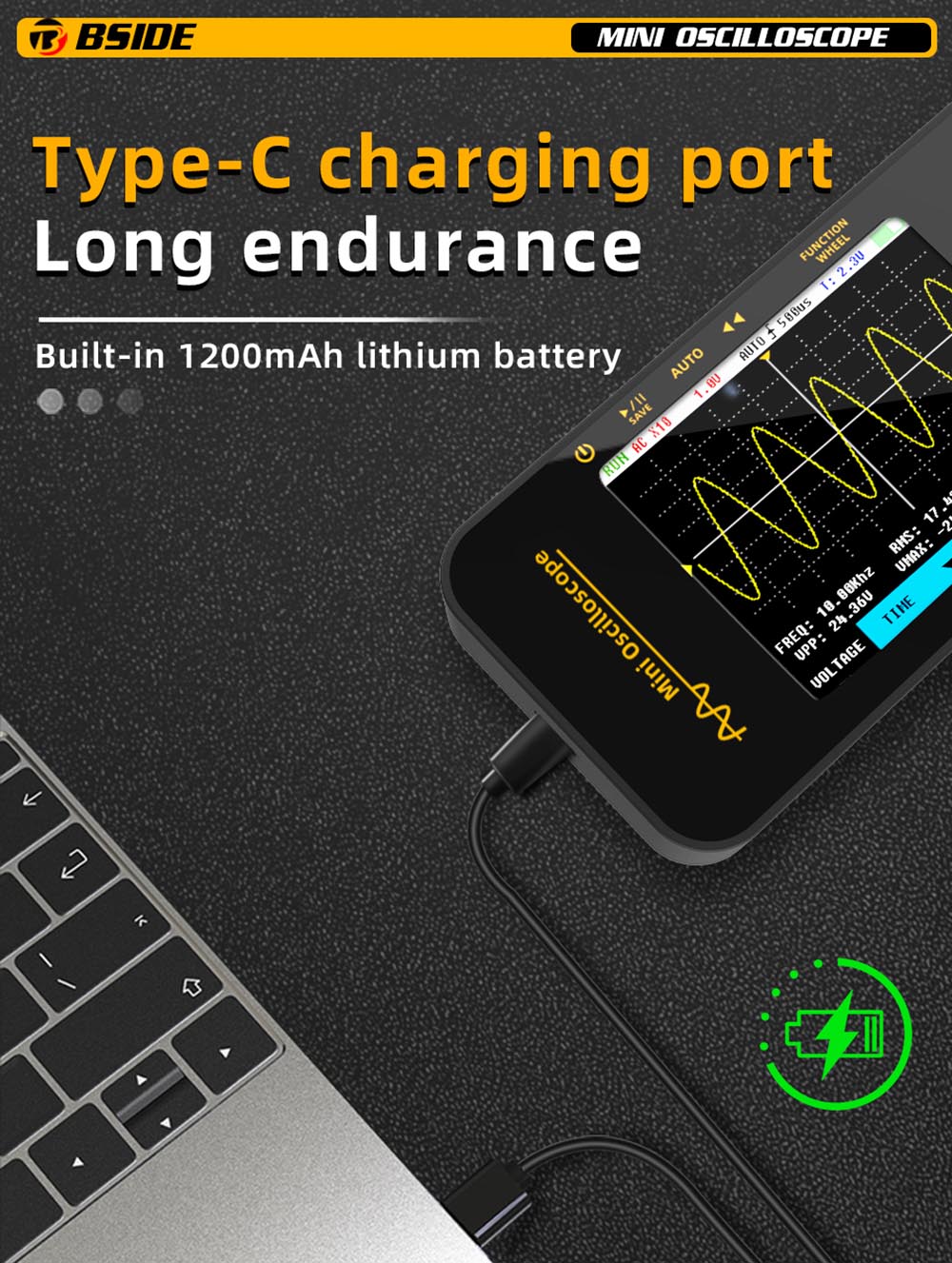 BSIDE OT3 Oscilloscope with Probe, 3.2