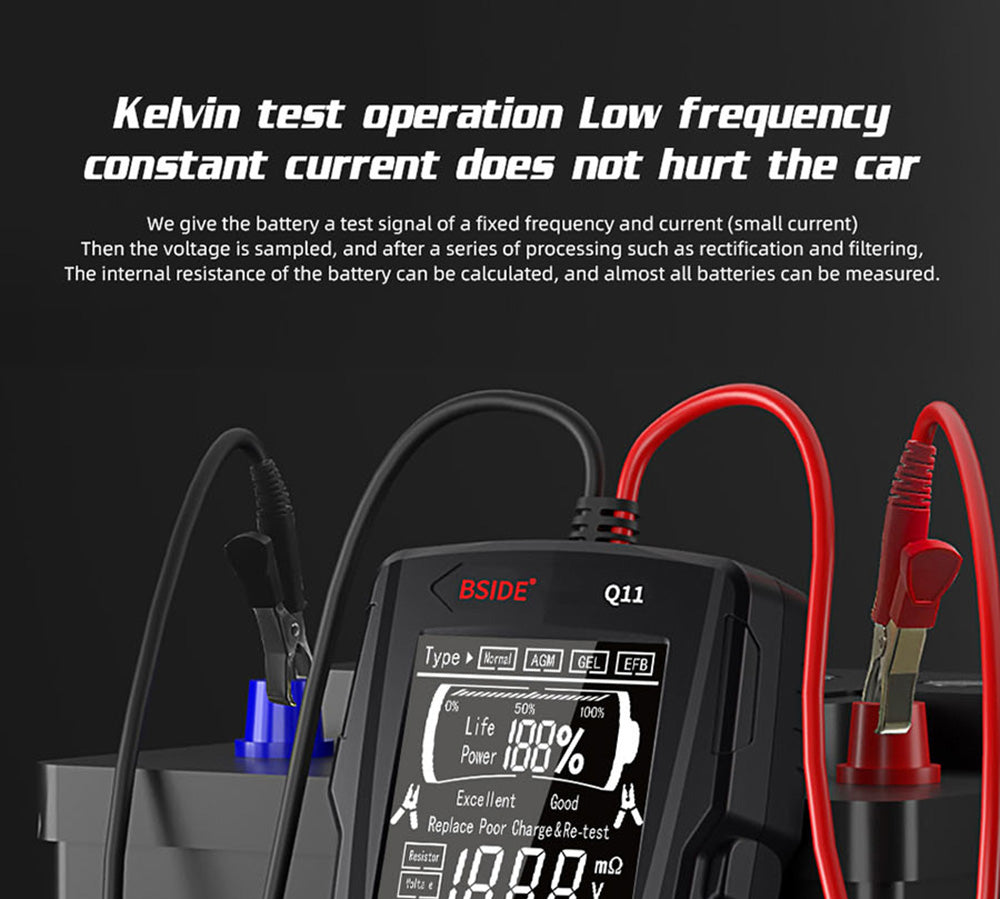BSIDE Q11 Car Battery Tester, 12V 24V Digital Checker, CCA Lead Acid Battery Analyzer, 3Ah-200Ah Professional Automatic Detect Diagnostic Tool