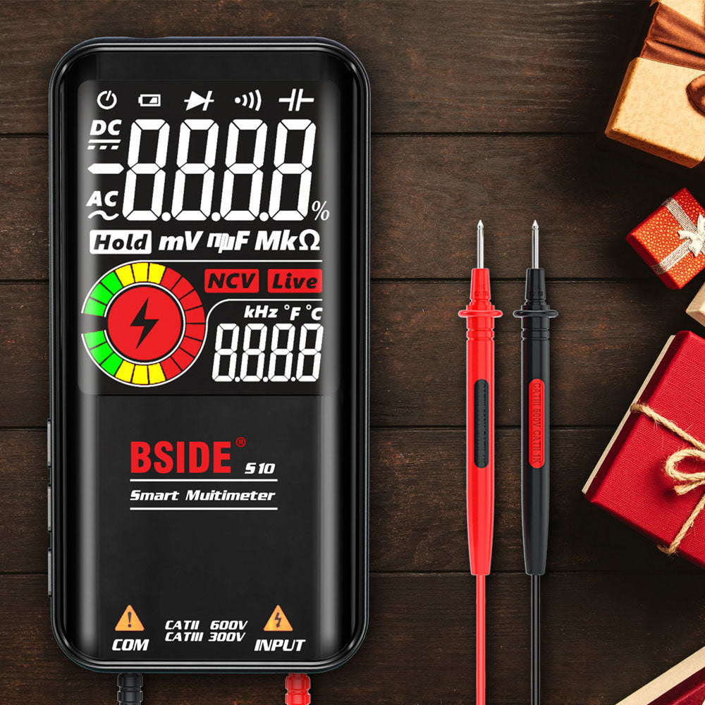 BSIDE S10 Smart Digital Multimeter, 3.5' Color LCD Screen, 9999 Counts, DC AC Voltage Capacitor Ohm Diode Tester, Black - without Battery