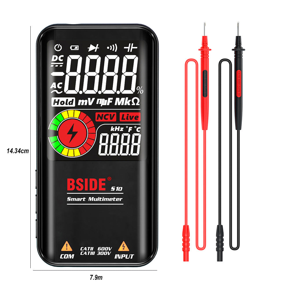 BSIDE S10 Smart Digital Multimeter, 3.5' Color LCD Screen, 9999 Counts, DC AC Voltage Capacitor Ohm Diode Tester, Black - without Battery