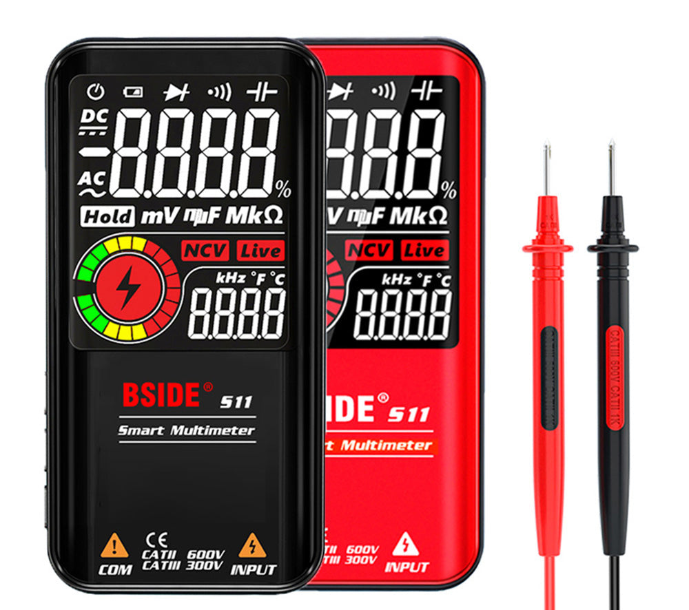 BSIDE S11 Digital Multimeter, Smart Electrician Tester, USB Charge, EBTN Color Display, T-RMS 9999 Counts, DC AC Voltage Capacitor Ohm Diode Tester, Black - with Battery