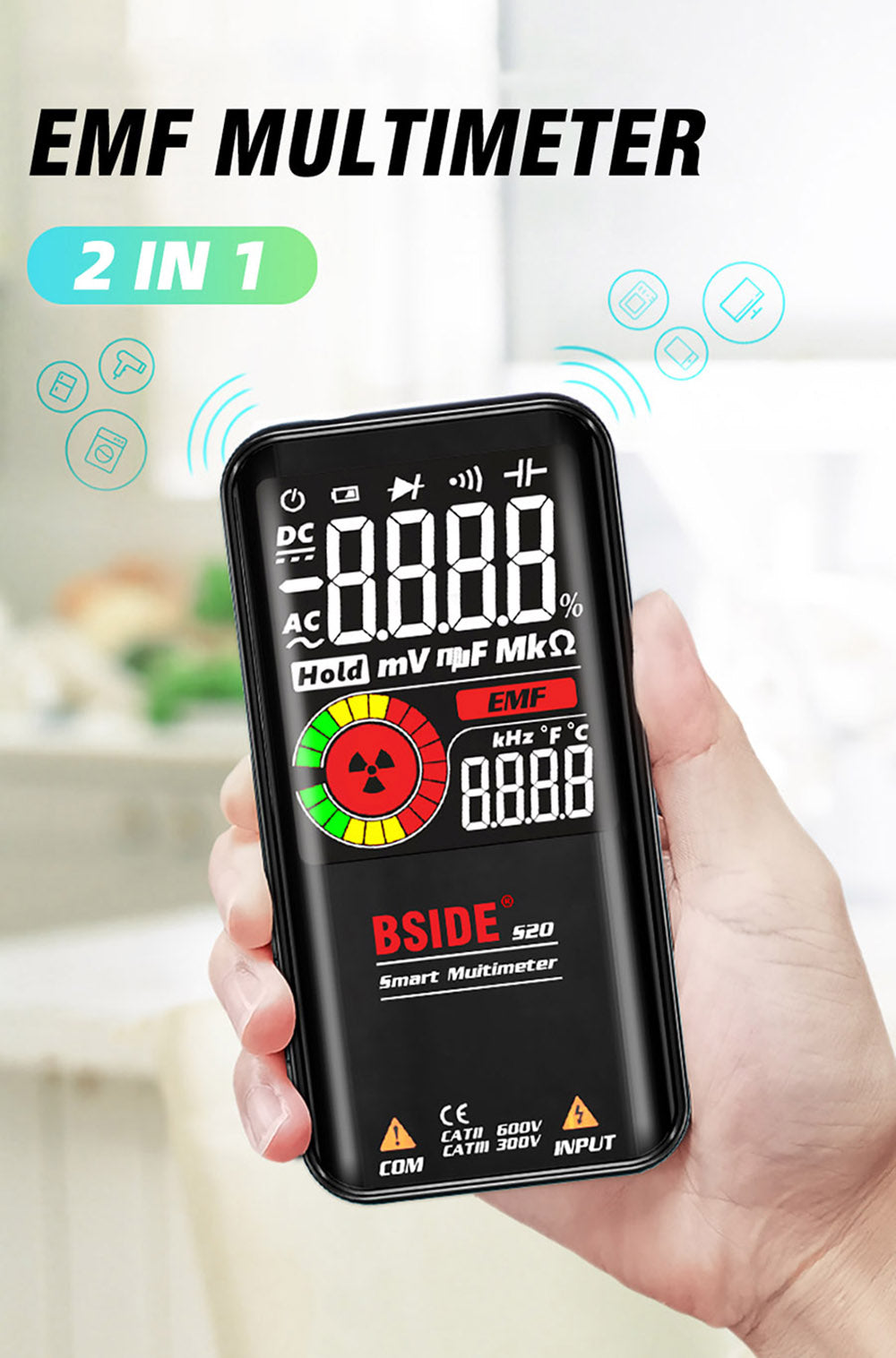 BSIDE S20 Electromagnetic Radiation Detector, Intelligent Multimeter, Color Screen, 9999 Counts, Auto Range, High precision Meter Radiation Monitor