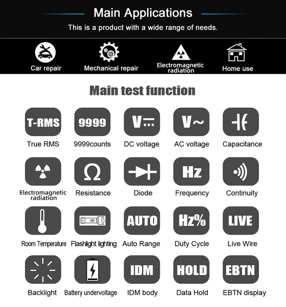 BSIDE S20 Electromagnetic Radiation Detector, Intelligent Multimeter, Color Screen, 9999 Counts, Auto Range, High precision Meter Radiation Monitor