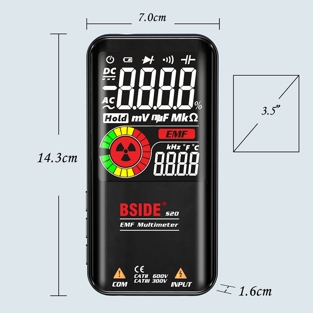 BSIDE S20 Electromagnetic Radiation Detector, Intelligent Multimeter, Color Screen, 9999 Counts, Auto Range, High precision Meter Radiation Monitor