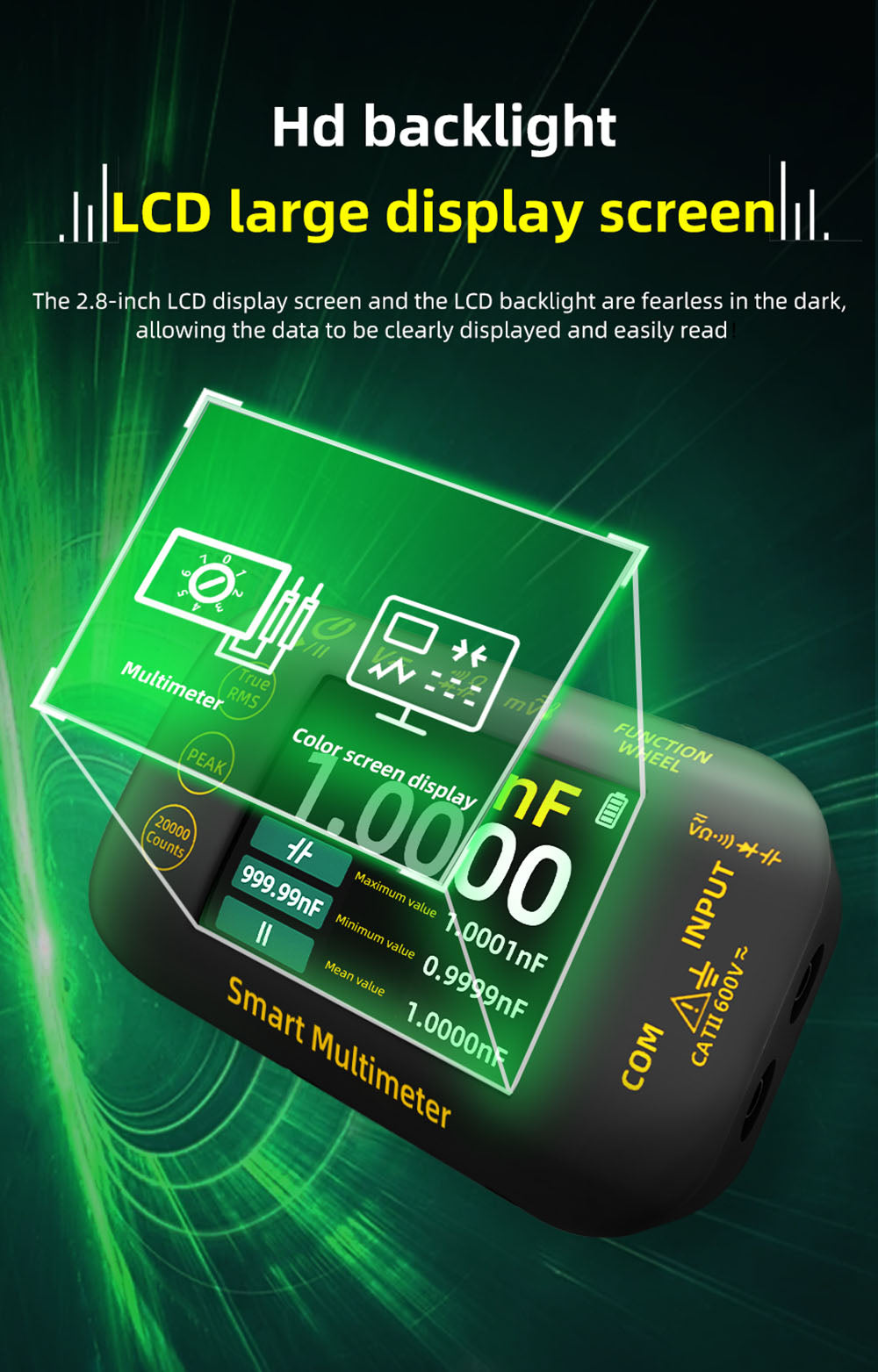 BSIDE S40 Digital Photovoltaic Multimeter, 2.8inch HD Color Screen, High Precision, High Voltage 1000V, Electrical Maintenance