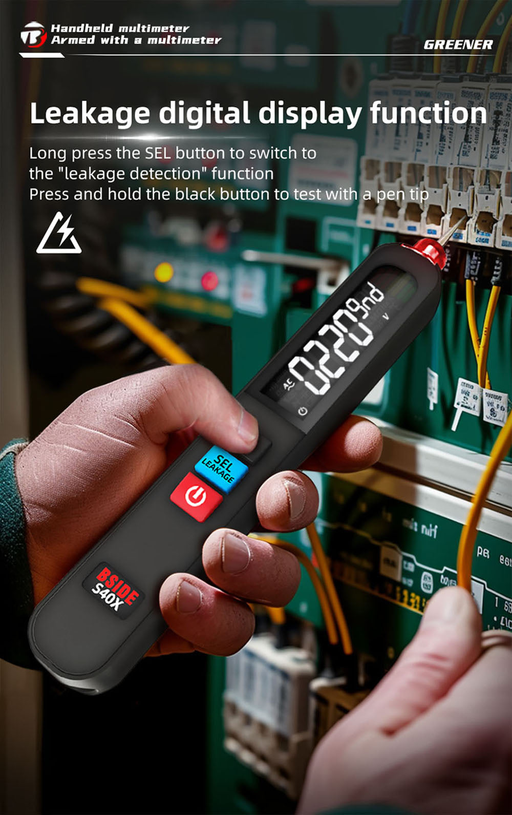 BSIDE S40X Digital Multimeter, Leakage Voltage Tester, AC DC Diode Resistance Capacitance Test, LCD Display, Breakpoint Search, High Precision, Fully Intelligent, USB Charge