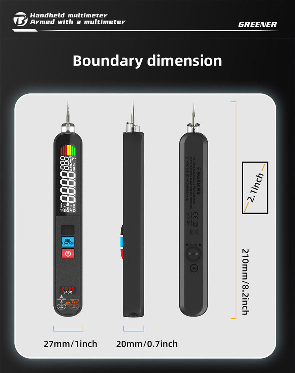 BSIDE S40X Digital Multimeter, Leakage Voltage Tester, AC DC Diode Resistance Capacitance Test, LCD Display, Breakpoint Search, High Precision, Fully Intelligent, USB Charge