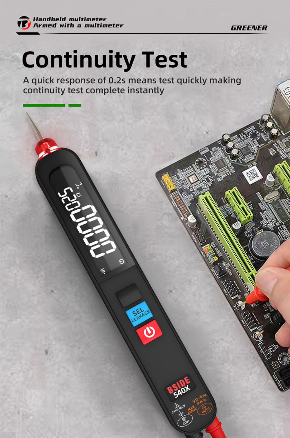 BSIDE S40X Digital Multimeter, Leakage Voltage Tester, AC DC Diode Resistance Capacitance Test, LCD Display, Breakpoint Search, High Precision, Fully Intelligent, USB Charge