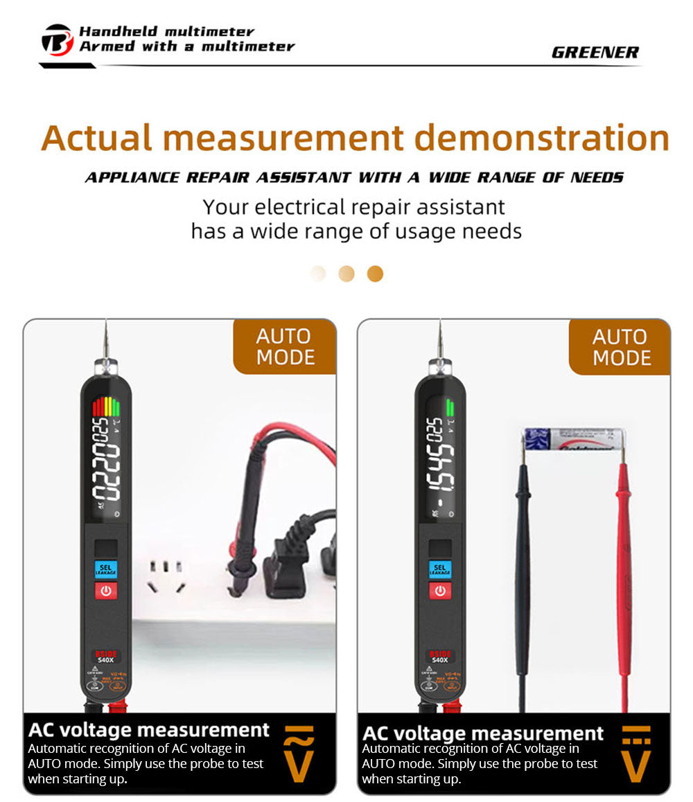 BSIDE S40X Digital Multimeter, Leakage Voltage Tester, AC DC Diode Resistance Capacitance Test, LCD Display, Breakpoint Search, High Precision, Fully Intelligent, USB Charge