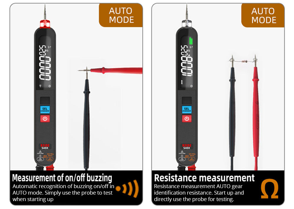 BSIDE S40X Digital Multimeter, Leakage Voltage Tester, AC DC Diode Resistance Capacitance Test, LCD Display, Breakpoint Search, High Precision, Fully Intelligent, USB Charge