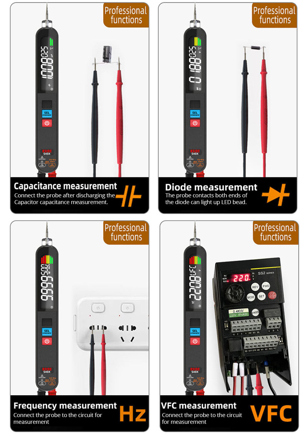 BSIDE S40X Digital Multimeter, Leakage Voltage Tester, AC DC Diode Resistance Capacitance Test, LCD Display, Breakpoint Search, High Precision, Fully Intelligent, USB Charge