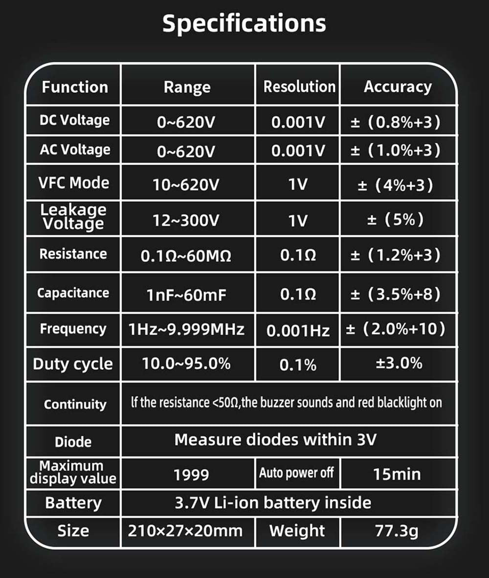 BSIDE S40X Digital Multimeter, Leakage Voltage Tester, AC DC Diode Resistance Capacitance Test, LCD Display, Breakpoint Search, High Precision, Fully Intelligent, USB Charge