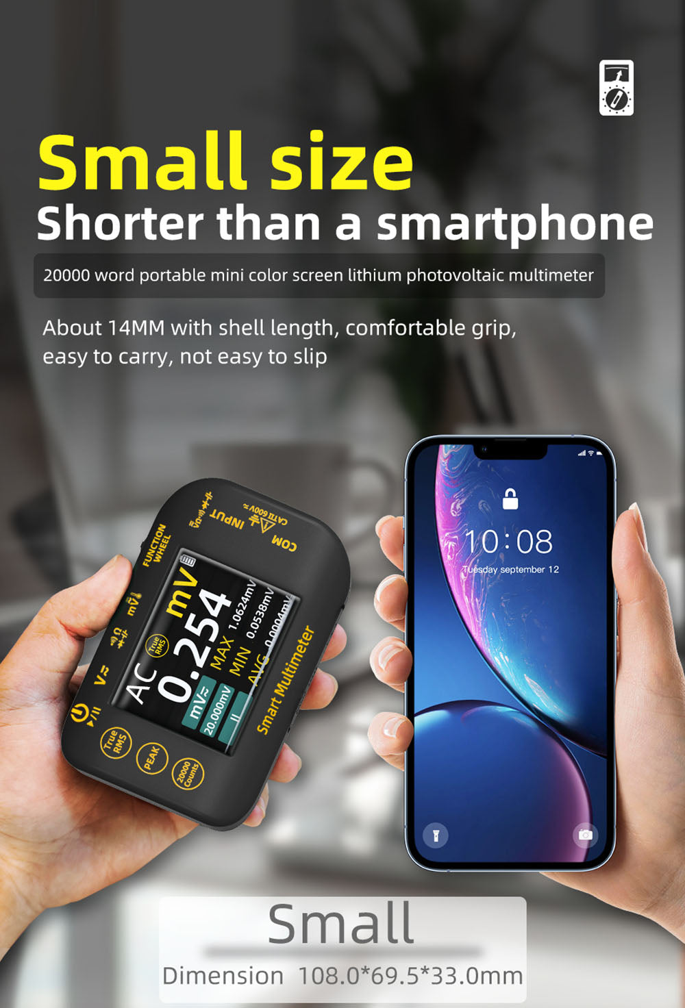 BSIDE S450 Digital Multimeter, 20000 Counts, 1000V, 2.8inch LCD Screen, Graphic Recording, Type-C Charging Port, Photovoltaic Voltage Millivolt AC Peak Meter