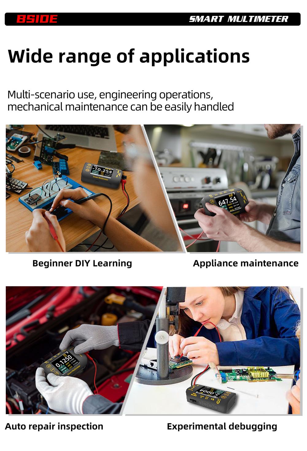 BSIDE S450 Digital Multimeter, 20000 Counts, 1000V, 2.8inch LCD Screen, Graphic Recording, Type-C Charging Port, Photovoltaic Voltage Millivolt AC Peak Meter