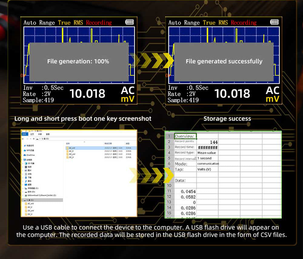 BSIDE S450 Digital Multimeter, 20000 Counts, 1000V, 2.8inch LCD Screen, Graphic Recording, Type-C Charging Port, Photovoltaic Voltage Millivolt AC Peak Meter