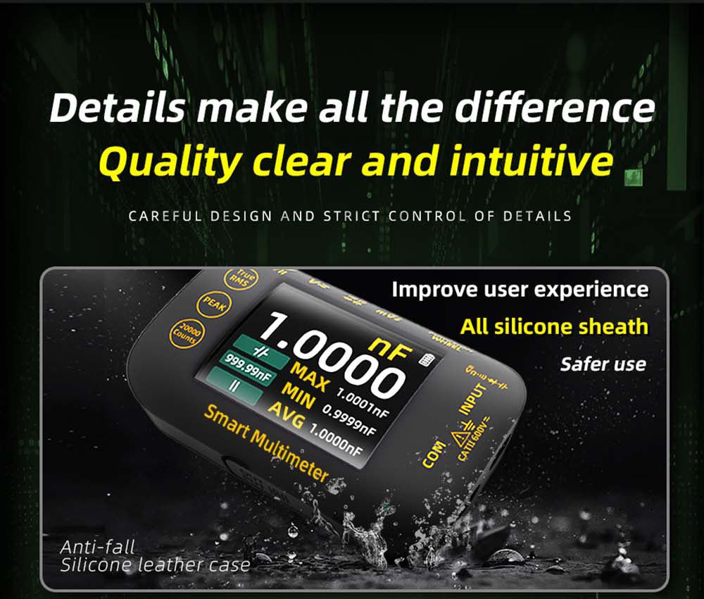 BSIDE S450 Digital Multimeter, 20000 Counts, 1000V, 2.8inch LCD Screen, Graphic Recording, Type-C Charging Port, Photovoltaic Voltage Millivolt AC Peak Meter