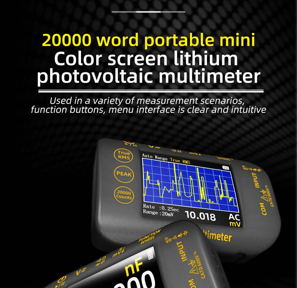 BSIDE S450 Digital Multimeter, 20000 Counts, 1000V, 2.8inch LCD Screen, Graphic Recording, Type-C Charging Port, Photovoltaic Voltage Millivolt AC Peak Meter