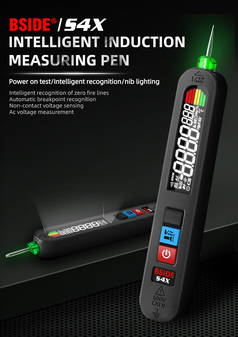 BSIDE S4X 12V-300V Voltage Tester Pen, EBTN Display, Non-Contact Detection, Leakage Live Wire Breakpoint Finder, 400mAh Lithium Battery - Black