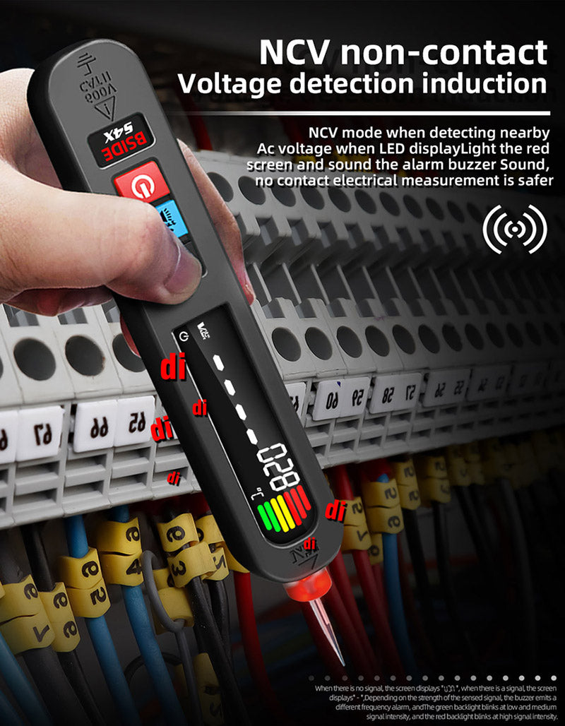 BSIDE S4X 12V-300V Voltage Tester Pen, EBTN Display, Non-Contact Detection, Leakage Live Wire Breakpoint Finder, 400mAh Lithium Battery - Black