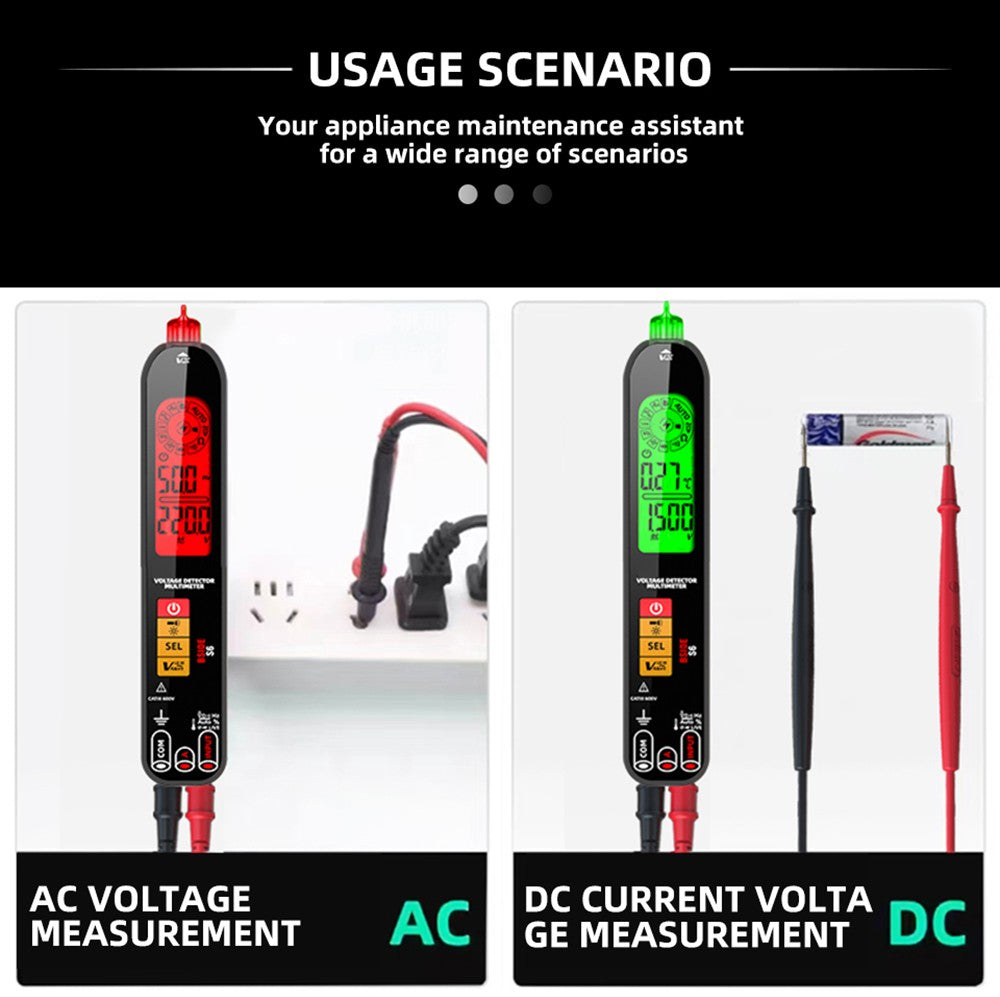 BSIDE S6 Voltage Detector Multimeter Voltage Detector Pen AC/DC Voltage Tester - Black