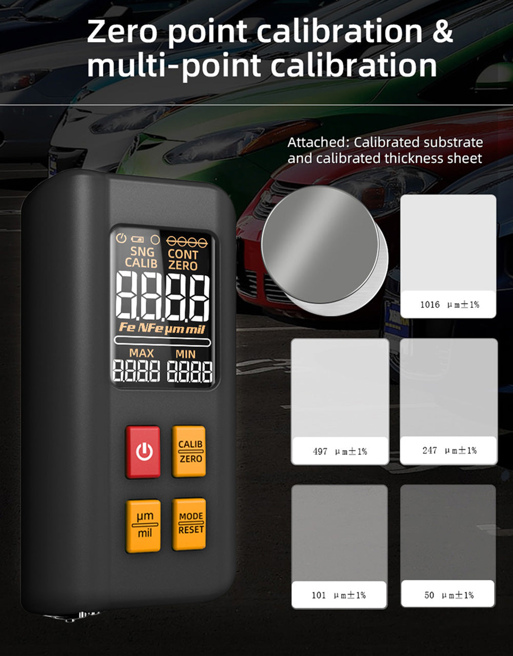 BSIDE T2X Coating Thickness Gauge, Color LCD Screen, Rechargeable Automotive Paint Film Thickness Tester, 0.1 Micrometer/0-1500μm - Black