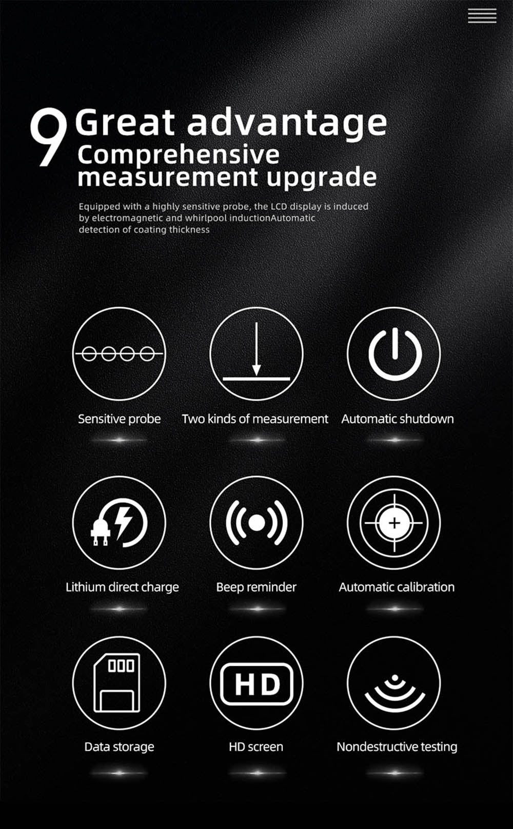 BSIDE T2X Coating Thickness Gauge, Color LCD Screen, Rechargeable Automotive Paint Film Thickness Tester, 0.1 Micrometer/0-1500μm - Black