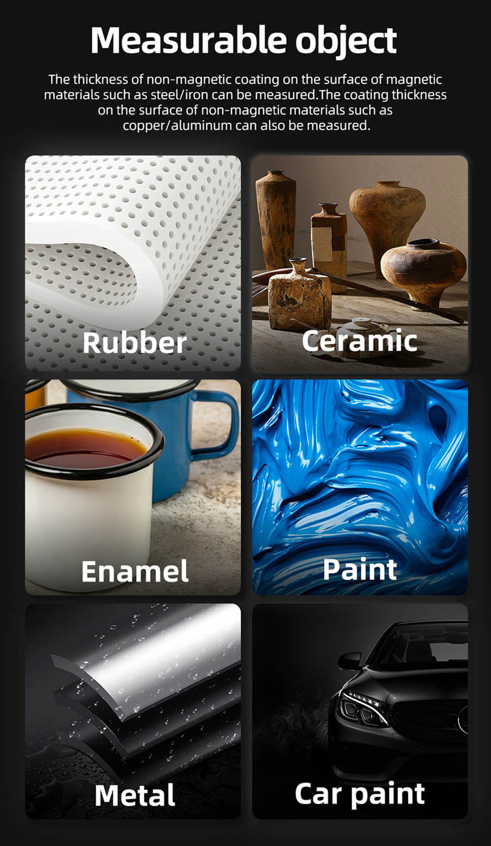 BSIDE T2X Coating Thickness Gauge, Color LCD Screen, Rechargeable Automotive Paint Film Thickness Tester, 0.1 Micrometer/0-1500μm - Black