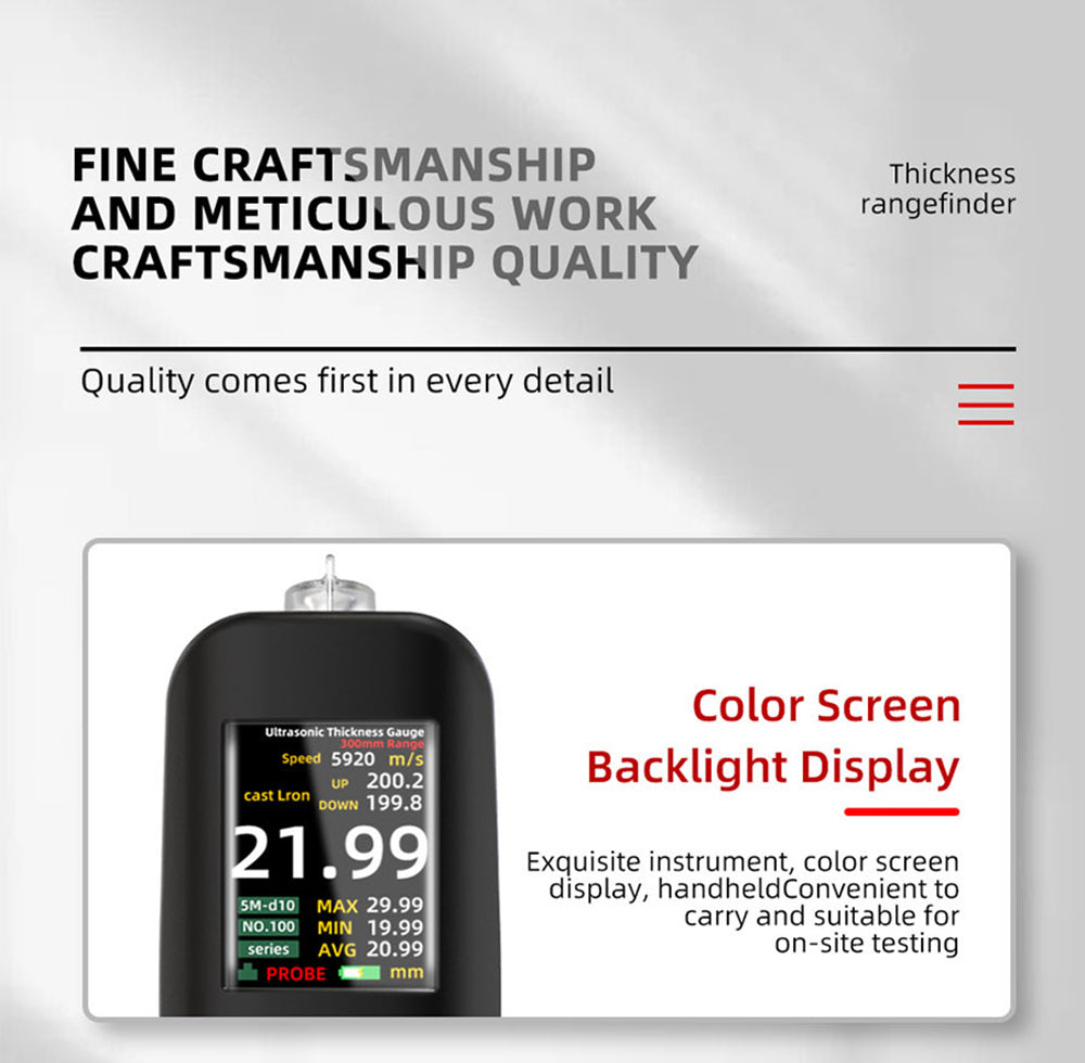 BSIDE T7 Ultrasonic Thickness Gauge, 0.01-300mm Measuring Range, 2.8inch TFT Color Screen, with Flashlight Function, 2000mA Lithium Battery, Grey