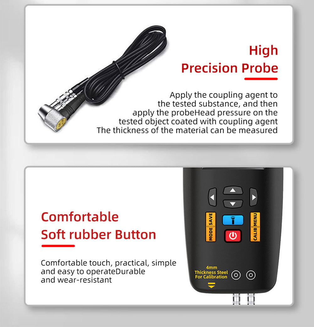 BSIDE T7 Ultrasonic Thickness Gauge, 0.01-300mm Measuring Range, 2.8inch TFT Color Screen, with Flashlight Function, 2000mA Lithium Battery, Grey