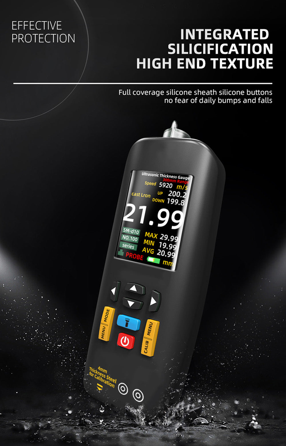 BSIDE T7 Ultrasonic Thickness Gauge, 0.01-300mm Measuring Range, 2.8inch TFT Color Screen, with Flashlight Function, 2000mA Lithium Battery, Grey