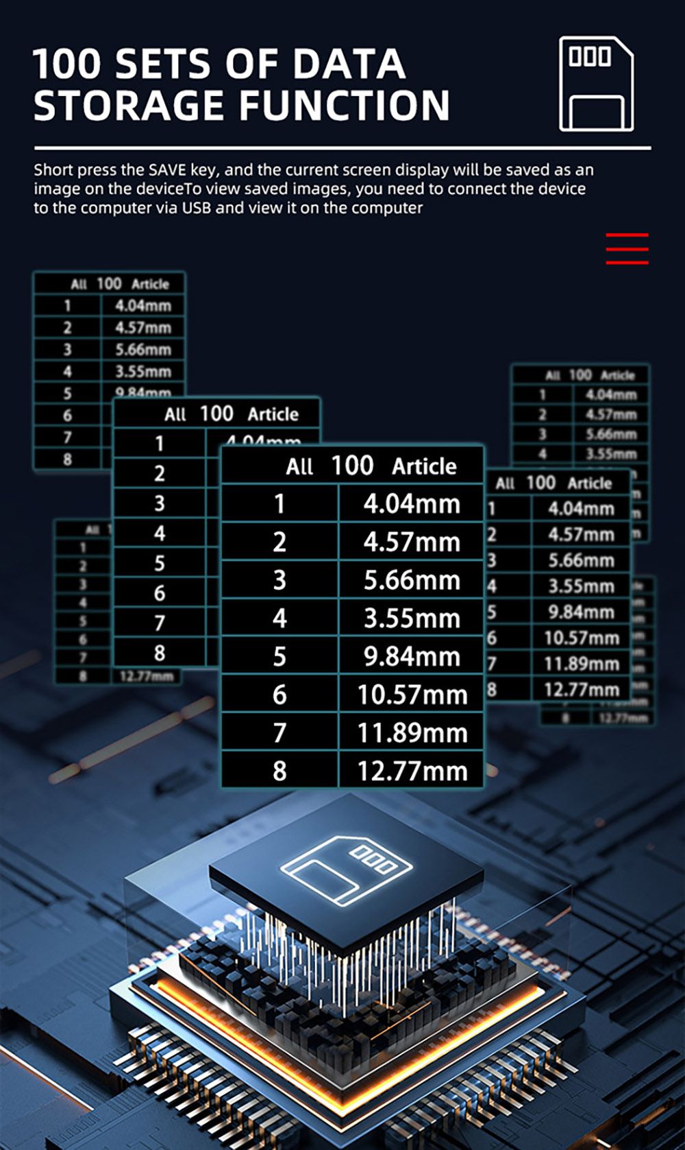 BSIDE T7 Ultrasonic Thickness Gauge, 0.01-300mm Measuring Range, 2.8inch TFT Color Screen, with Flashlight Function, 2000mA Lithium Battery, Grey