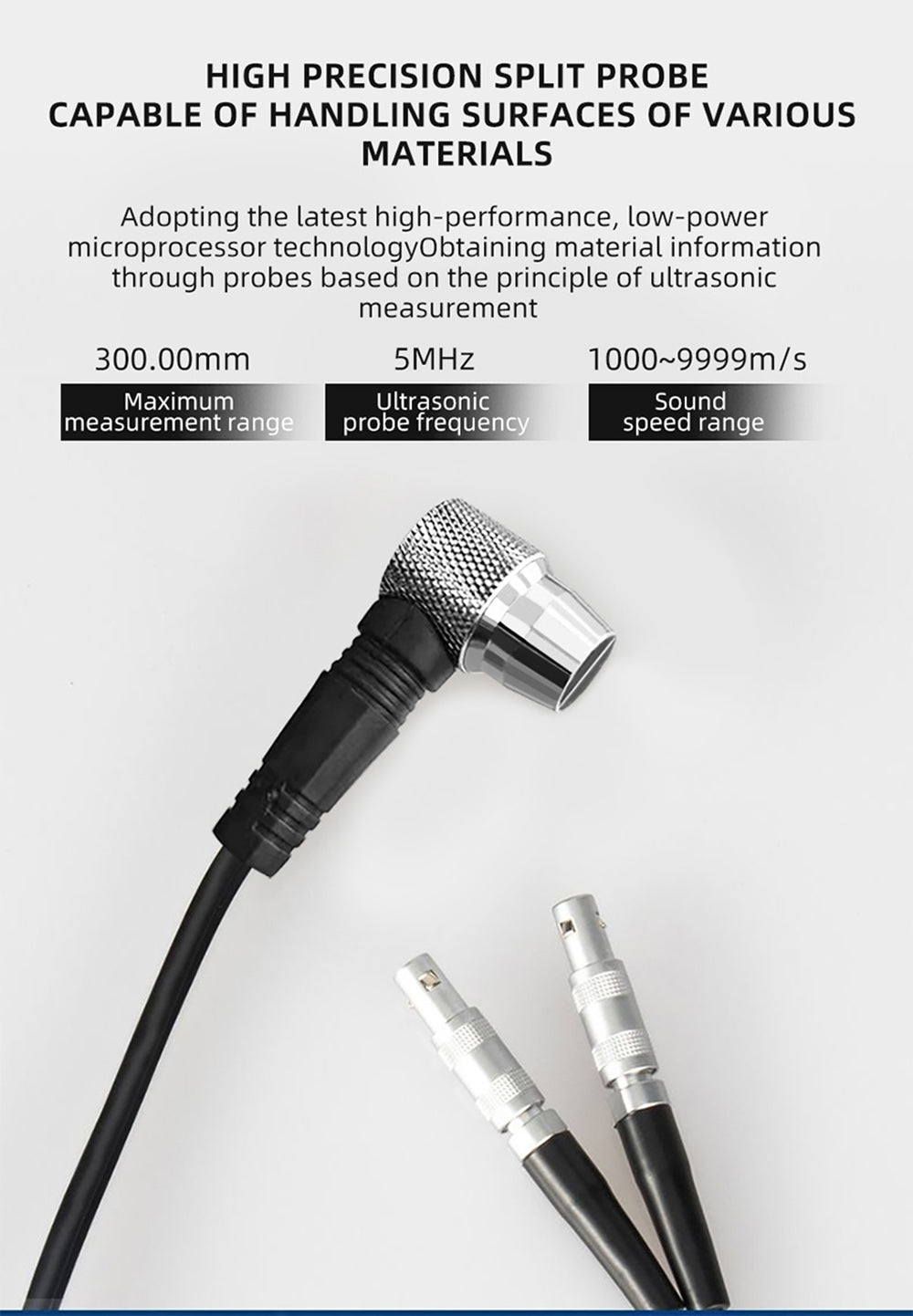 BSIDE T7 Ultrasonic Thickness Gauge, 0.01-300mm Measuring Range, 2.8inch TFT Color Screen, with Flashlight Function, 2000mA Lithium Battery, Grey