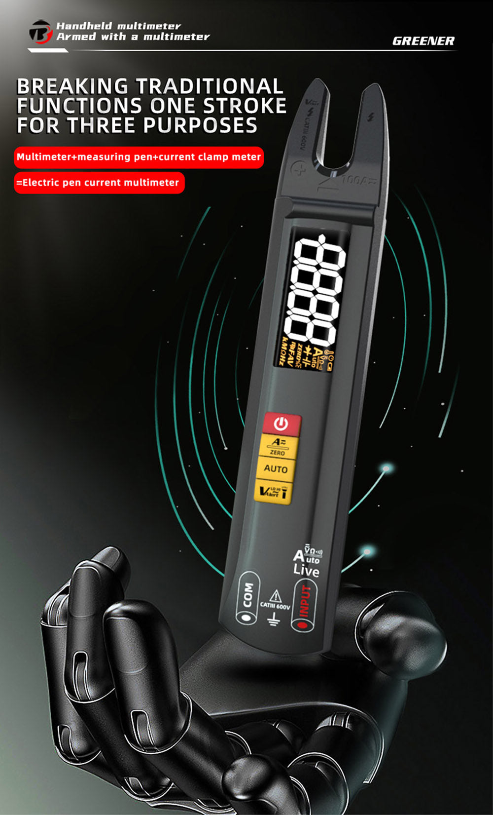 BSIDE U0 Digital Clamp Multimeter, Electrical Test Pen, 6000 Counts, True RMS U-Type Meter, Color Screen