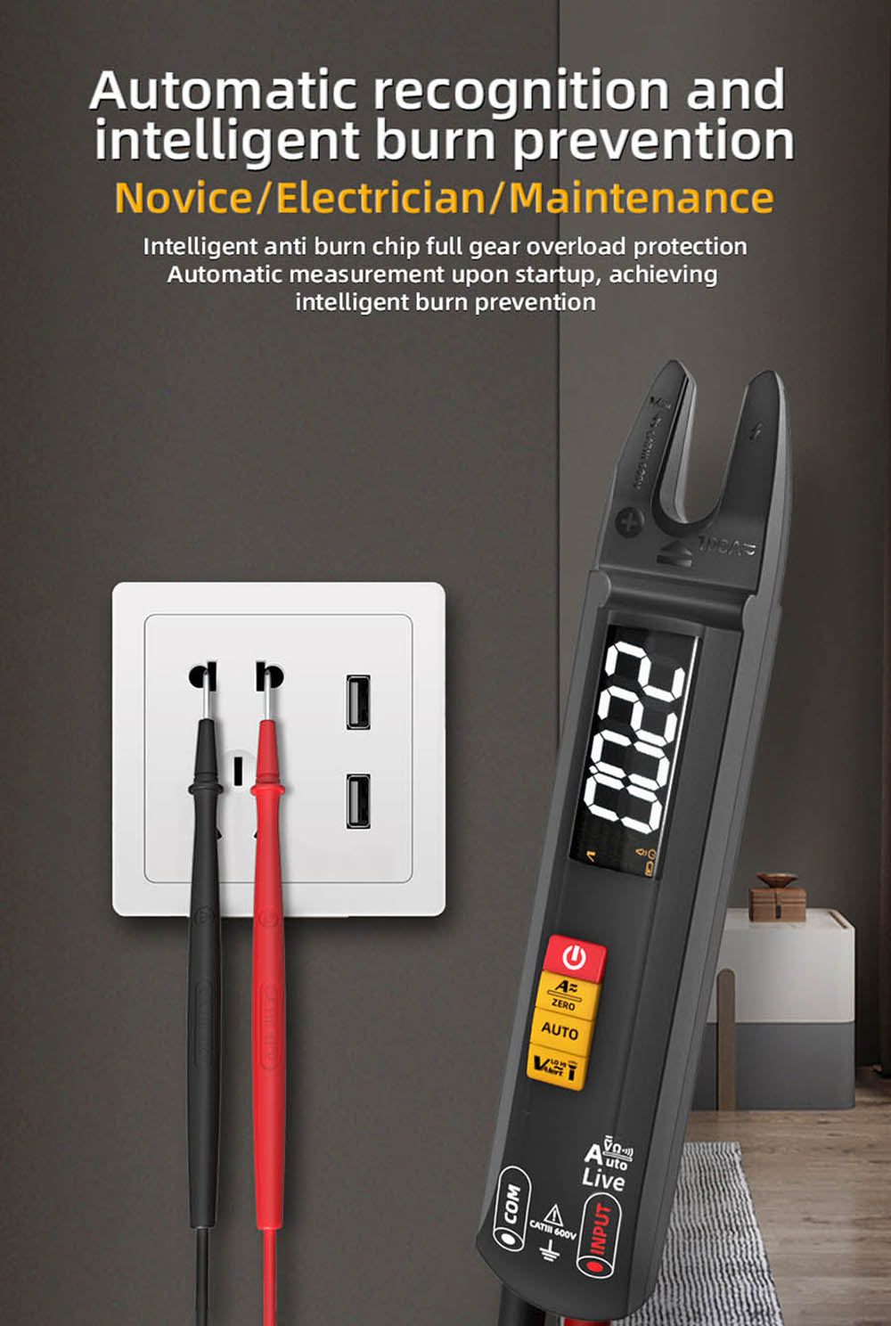 BSIDE U0 Digital Clamp Multimeter, Electrical Test Pen, 6000 Counts, True RMS U-Type Meter, Color Screen