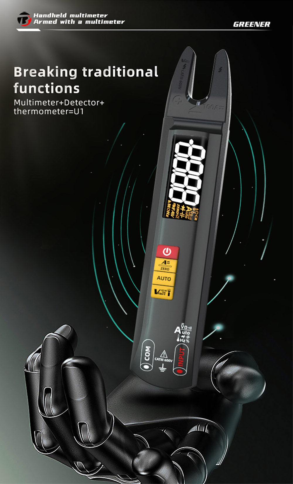 BSIDE U1 Digital Clamp Multimeter, Electric Tester Pen, Bright LED Flashlight, DC AC 100A Pliers, T-RMS Current