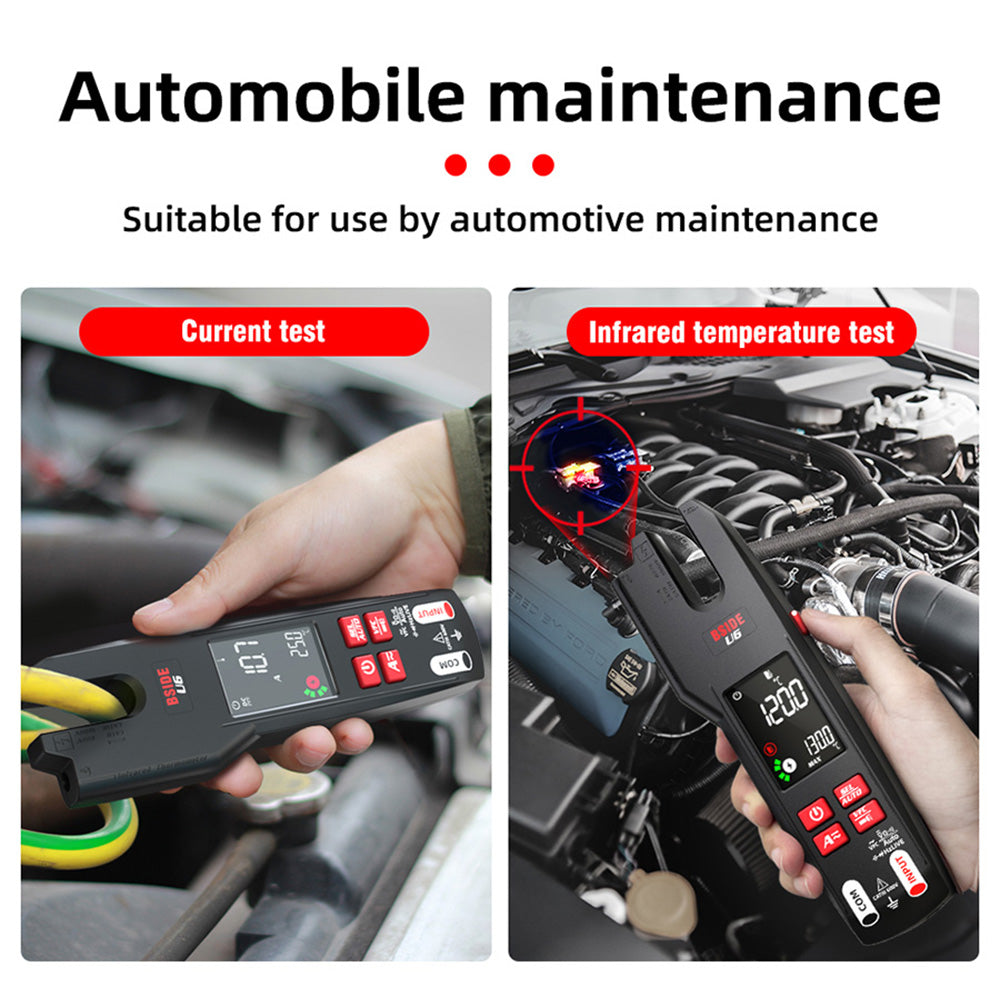 BSIDE U6X U-Shape Digital Clamp Multimeter, Automatic AC/DC Meter, Infrared Detection, Color Display Display, Rechargeable Battery, with Probe Tips Holder Design