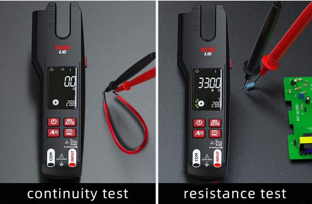 BSIDE U6X U-Shape Digital Clamp Multimeter, Automatic AC/DC Meter, Infrared Detection, Color Display Display, Rechargeable Battery, with Probe Tips Holder Design