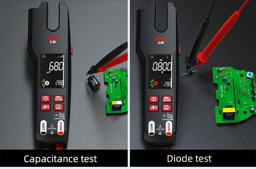 BSIDE U6X U-Shape Digital Clamp Multimeter, Automatic AC/DC Meter, Infrared Detection, Color Display Display, Rechargeable Battery, with Probe Tips Holder Design
