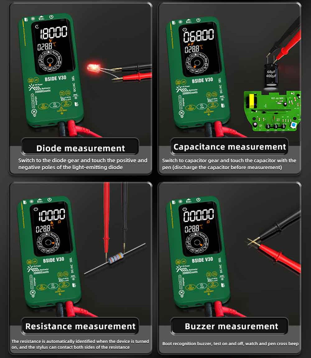 BSIDE V30 Photovoltaic Multimeter, High Voltage 1500V, T-RMS, 20000 Counts, LCD Screen, Electronic Maintenance, DC Current Test, Infrared Temperature Measurement
