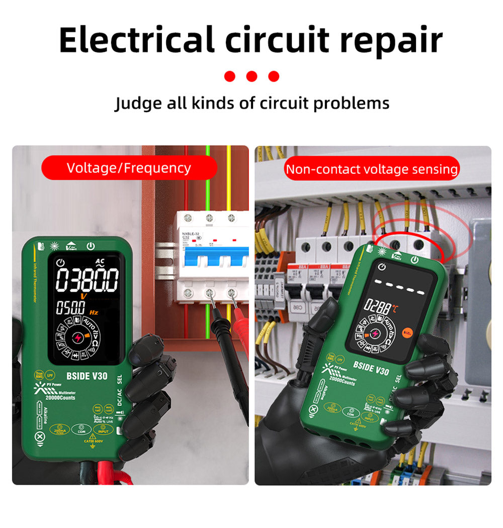 BSIDE V30 Photovoltaic Multimeter, High Voltage 1500V, T-RMS, 20000 Counts, LCD Screen, Electronic Maintenance, DC Current Test, Infrared Temperature Measurement