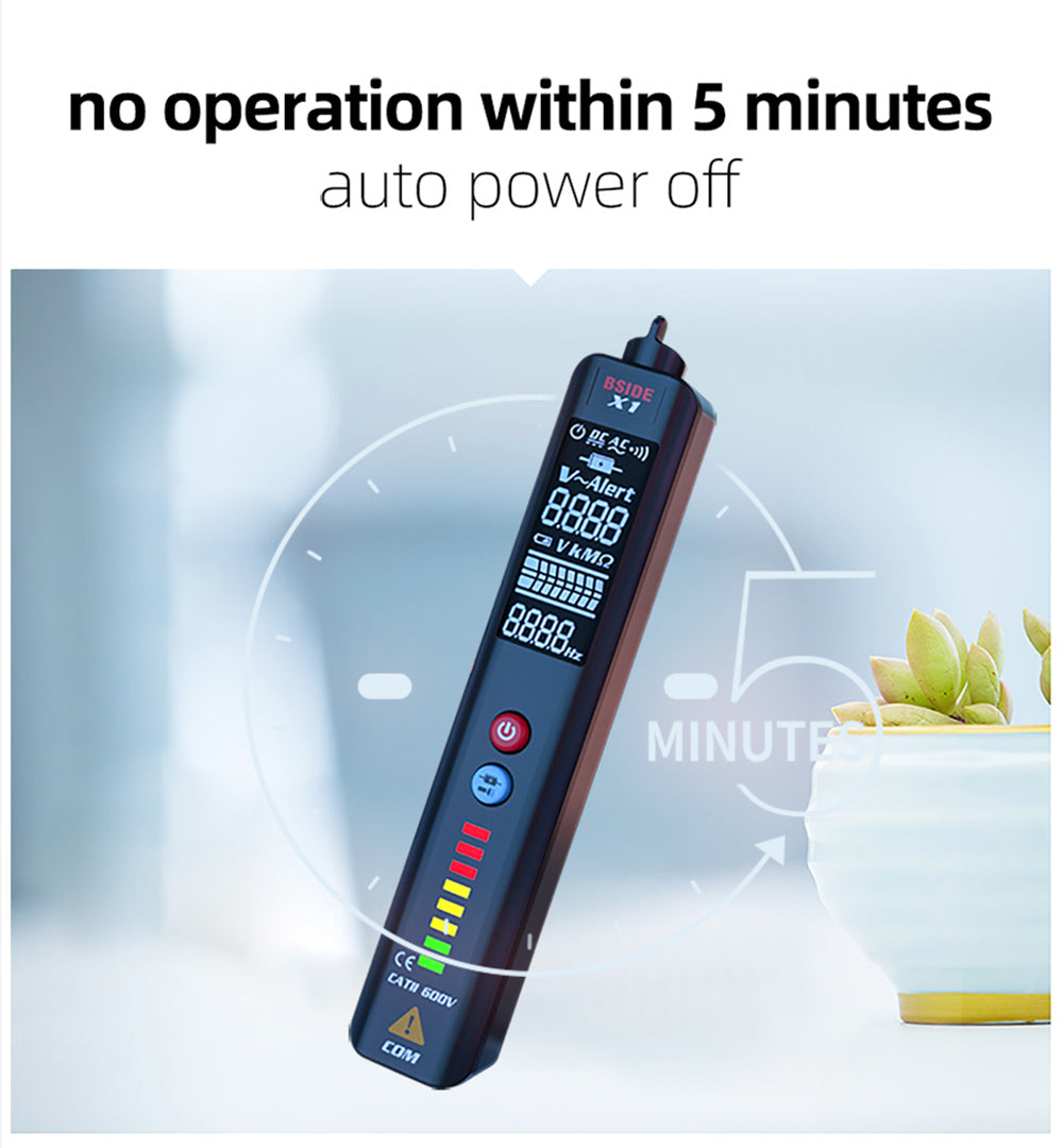 BSIDE X1 Intelligent Voltage Detector Tester, Multimeter, Electric Pen, Break Point Checking, Large LCD Screen, Flashlight, Live Wire Hz Ohm NCV Meter, No Batteries