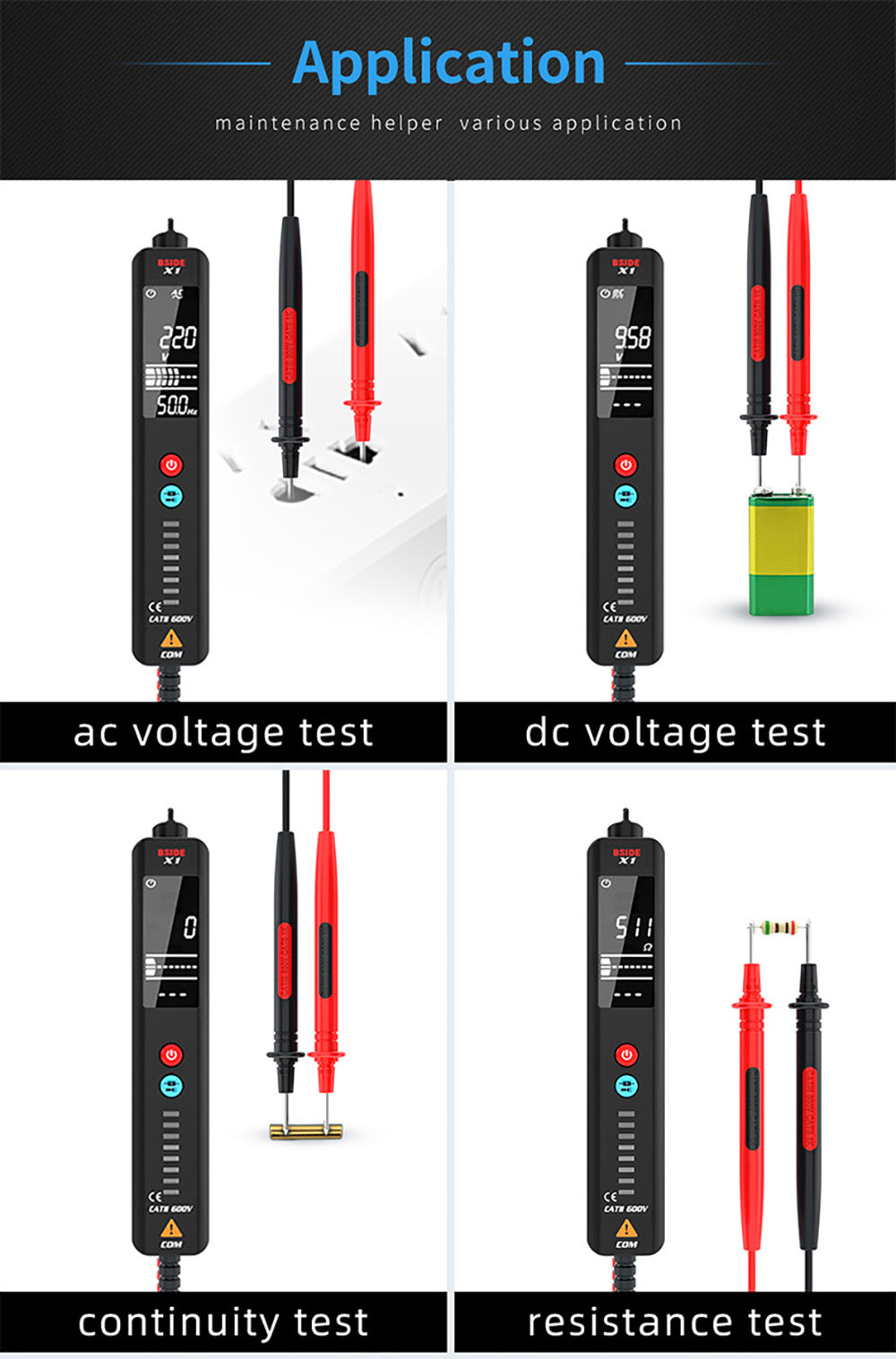 BSIDE X1 Intelligent Voltage Detector Tester, Multimeter, Electric Pen, Break Point Checking, Large LCD Screen, Flashlight, Live Wire Hz Ohm NCV Meter, No Batteries